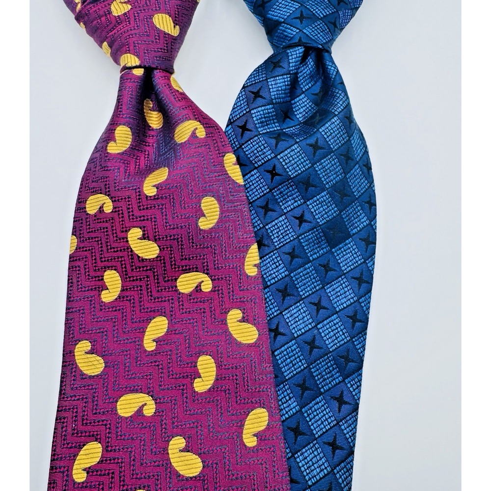 Michael Newell Silk Tie Men Lot of 2 Maroon Paisley Navy Diamond 59x4 Handmade